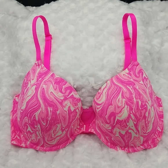 PINK Victoria's Secret Other - PINK Victoria's Secret 36D Pink and White Marble Swirl T-shirt Lightly Lined Bra